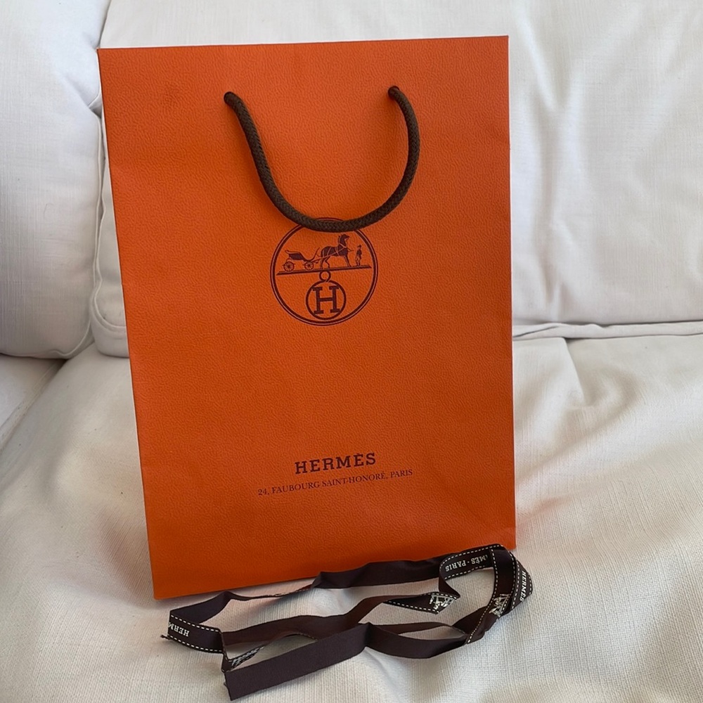 Hermes Paris Orange Shop Store Paper Shopping Bag - M, 8" x 11.5" 🍂